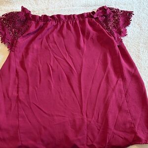 Chic Soul Burgundy Lace Sleeve Blouse